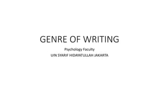 GENRE OF WRITING
Psychology Faculty
UIN SYARIF HIDAYATULLAH JAKARTA
 