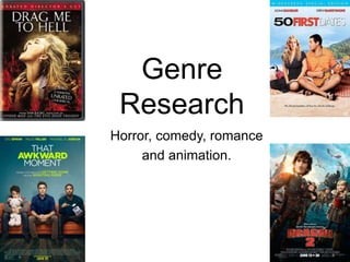 Genre 
Research 
Horror, comedy, romance 
and animation. 
 