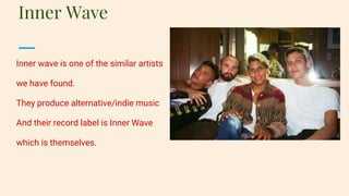 Inner Wave
Inner wave is one of the similar artists
we have found.
They produce alternative/indie music
And their record label is Inner Wave
which is themselves.
 