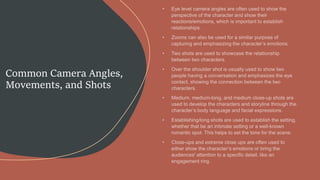 Common Camera Angles,
Movements, and Shots
 