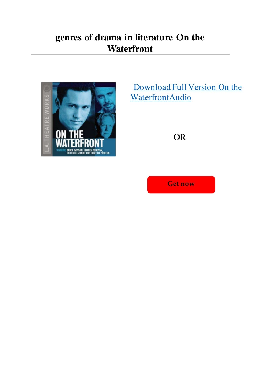 Genres Of Drama In Literature On The Waterfront