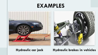 EXAMPLES
Hydraulic car jack Hydraulic brakes in vehicles
 