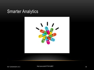 Smarter Analytics
http://youtu.be/bVY7OmYqBSY 44RAY GENSINGER 2012
 