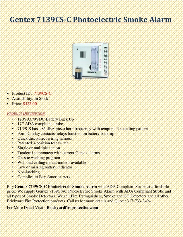 Gentex 7139CS C Photoelectric Smoke Alarm