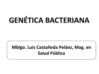 GENÉTICA BACTERIANA


Mblgo. Luis Castañeda Peláez, Mag. en
             Salud Pública
 