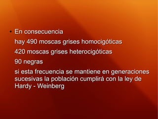 ●
En consecuenciaEn consecuencia
hay 490 moscas grises homocigóticashay 490 moscas grises homocigóticas
420 moscas grises ...
