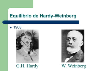 Equilíbrio de Hardy-Weinberg
 1908
G.H. Hardy W. Weinberg
 