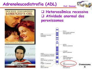  Heterossômica recessiva
 Atividade anormal dos
peroxissomos
Adrenoleucodistrofia (ADL) Prof. Emanuel
Cromossomo
X
 