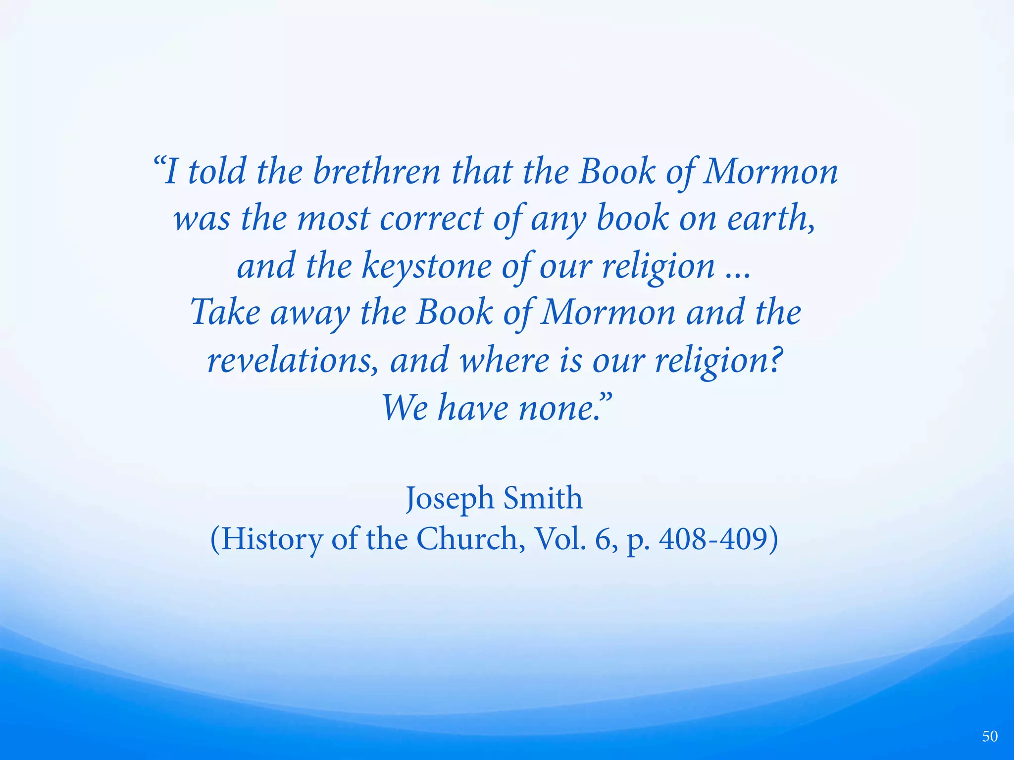 Book of Mormon eology:
A Violent Christ?
As a thought exercise, consider the following questions:
—  Would Christ ask His prophets to murder, steal, or lie? Would
Christ curse people, strike them dumb for not believing, sink their
cities, threaten people, or murder them in creative ways? All of this
without providing proper treatments, solutions, or doctrines of love
and kindness?
—  Would Christ direct that when someone believes diﬀerently they
should be tied up, such as the example of Korihor? Should we teach
our children that they should make an example of people that
believe diﬀerently? Strike them dumb, and have them trampled to
death as an object lesson?
—  Would Christ curse people for sinning with dark skin, which aﬀects
millions of their future posterity?
—  Because missionary work is important and we must change other
people’s beliefs, would Christ direct Ammon to chop oﬀ arms to
convince others that God is backing him up?
—  Would Christ compound these problems by adding more fear and
confusion to an already fallen people, giving them a system that
produces pride and corruption, providing poor advice, and helping
people slaughter one another, rather than finding diplomatic
solutions?
—  Do these examples sound like the gentle Christ?
50
Would Christ really
command this?
 