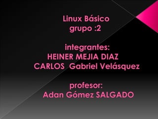                          Linux Básico                            grupo :2                          integrantes:                   HEINER MEJIA DIAZ             CARLOS  Gabriel Velásquez                            profesor:                Adan Gómez SALGADO 