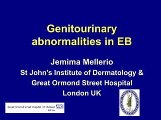 Genitourinary
abnormalities in EB
Jemima Mellerio
St John’s Institute of Dermatology &
Great Ormond Street Hospital
London UK
 