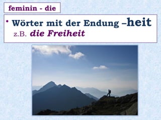 • Wörter mit der Endung –heit
z.B. die Freiheit
feminin - die
 