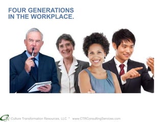 Culture Transformation Resources, LLC * www.CTRConsultingServices.com
FOUR GENERATIONS
IN THE WORKPLACE.
 