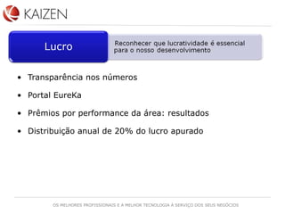 Transparência nos números Portal EureKa Prêmios por performance da área: resultados Distribuição anual de 20% do lucro apurado 