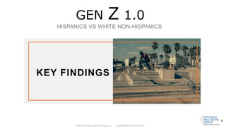 KEY FINDINGS
GEN Z 1.0
HISPANICS VS WHITE NON-HISPANICS
SantiagoSolutionsGroup.com©2016 Santiago Solutions Group, Inc.
9
 