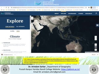 Dr. Arindam Sarkar , Department of Geography
Purash Kanpur Haridas Nandi College Website: https://pkhnm.ac.in/
Email ID: arindam.srkr1@gmail.com
Source: https://images.app.goo.gl/eaoWHpkn7eRJ1UBN6
Link: https://www.prepdata.org/explore?basemap=default&boundaries=false&filterQuery=&
labels=none&lat=4.171115454867424&lng=73.82812500000001&location=IND&minZoom=3&t
ab=core_datasets&water=none&zoom=3
 