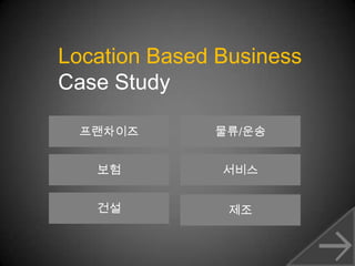 Location Based Business
Case Study
프랜차이즈

물류/운송

보험

서비스

건설

제조

 
