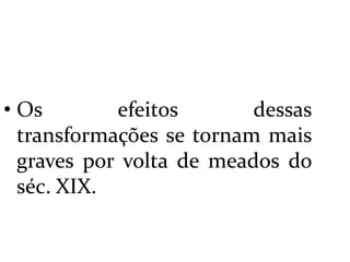  Os efeitos dessas transformações se tornam mais graves por volta de meados do séc. XIX.