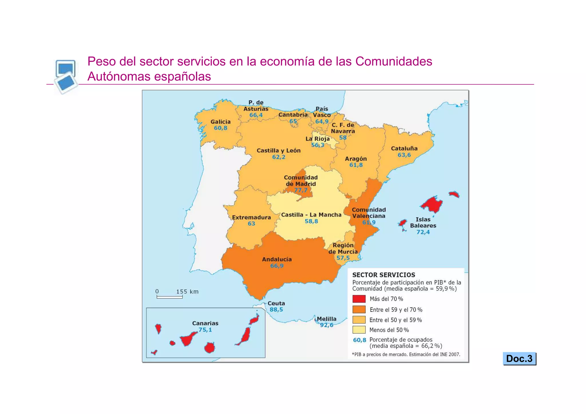 Peso del sector servicios en la economía de las Comunidades
Autónomas españolas




                                                              Doc.3
 