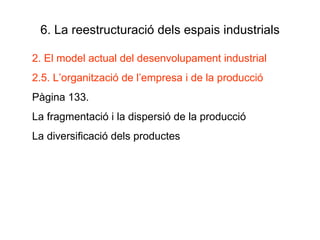 6. La reestructuració dels espais industrials 2. El model actual del desenvolupament industrial 2.5. L’organització de l’empresa i de la producció Pàgina 133. La fragmentació i la dispersió de la producció La diversificació dels productes 