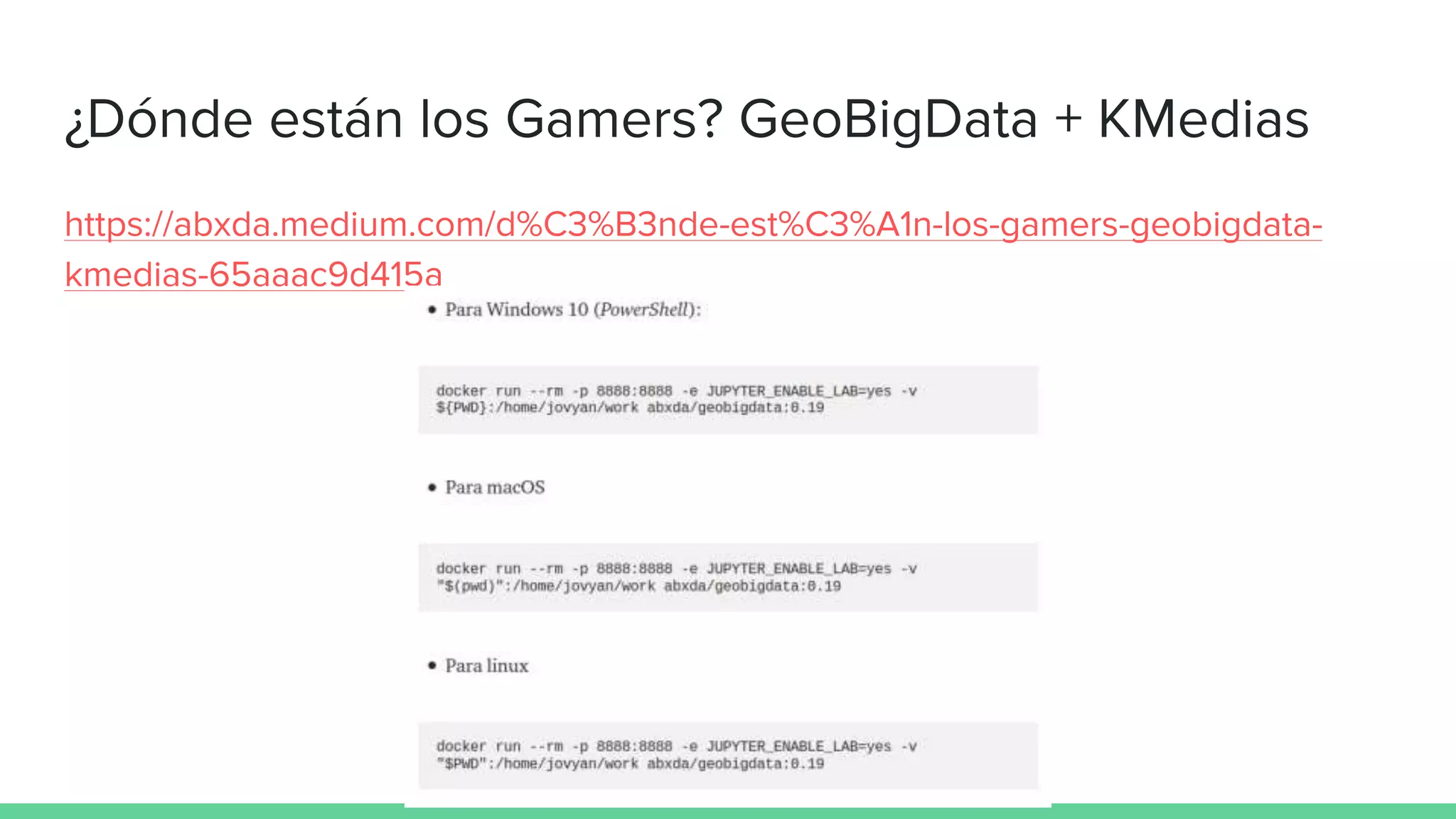 ¿Dónde están los Gamers? GeoBigData + KMedias
https://abxda.medium.com/d%C3%B3nde-est%C3%A1n-los-gamers-geobigdata-
kmedias-65aaac9d415a
 