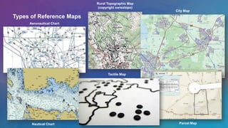 Types of Reference Maps
Rural Topographic Map
(copyright swisstopo)
Aeronautical Chart
Nautical Chart
City Map
Parcel Map
Tactile Map
 