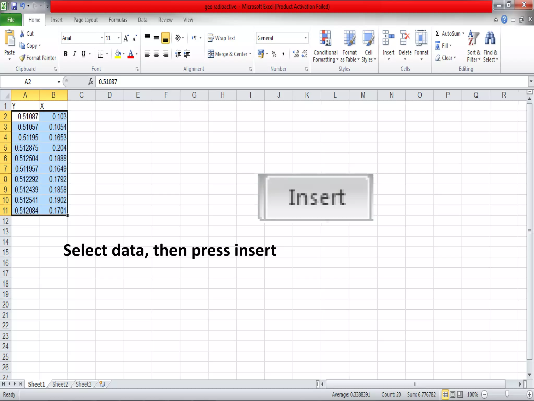 Select data, then press insert
 