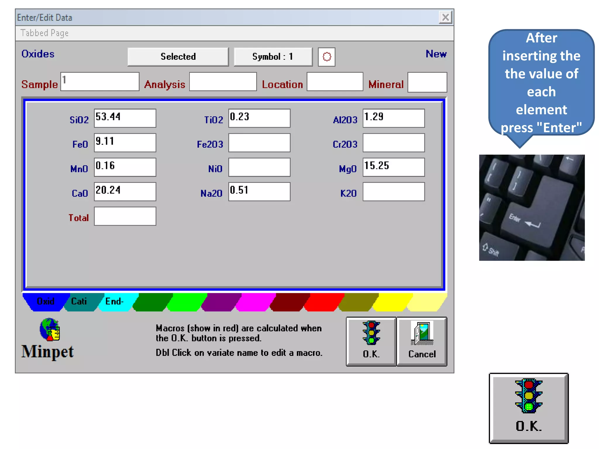After
inserting the
 the value of
     each
   element
press "Enter"
 