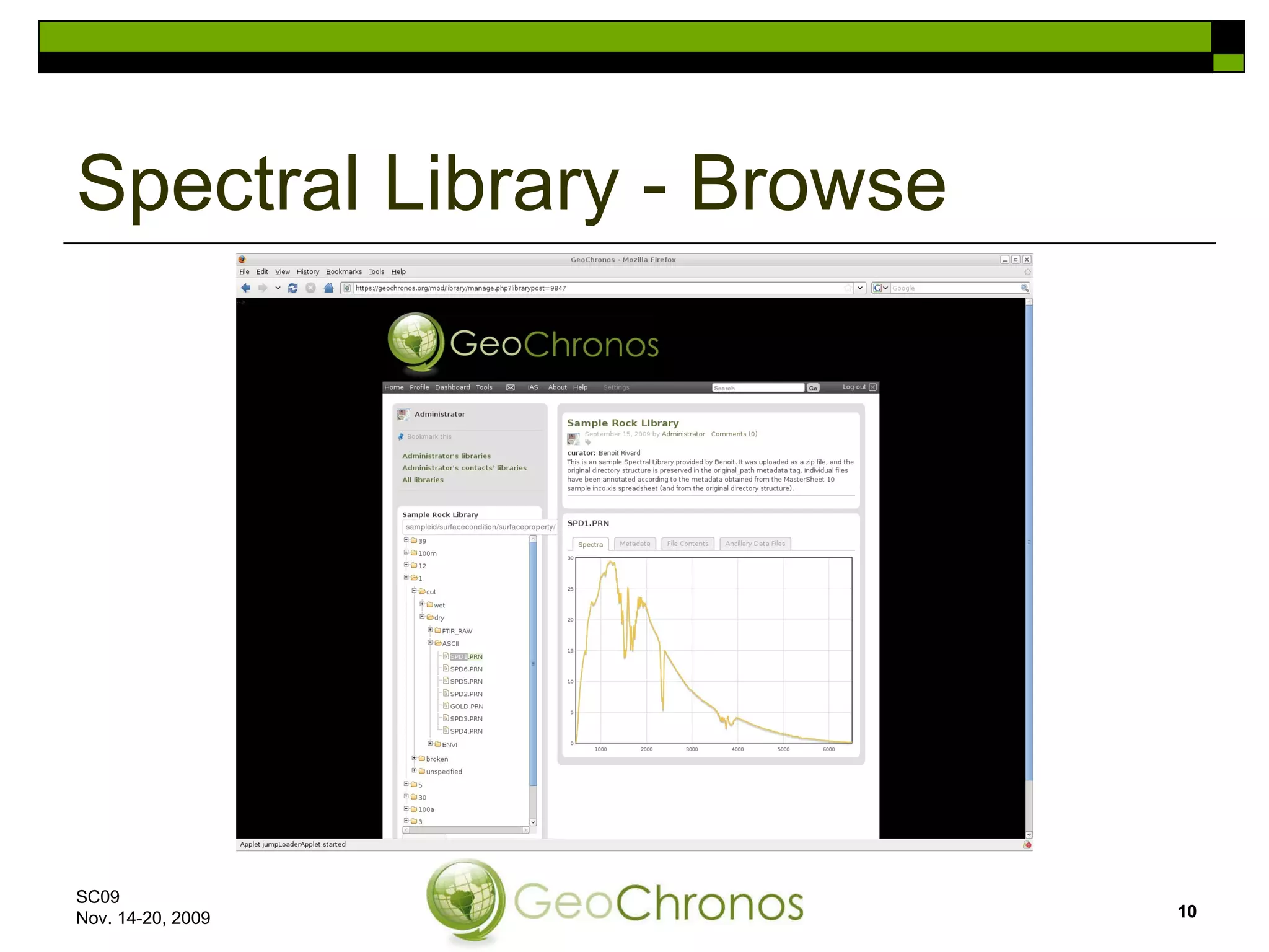 Spectral Library - Browse SC09  Nov. 14-20, 2009 