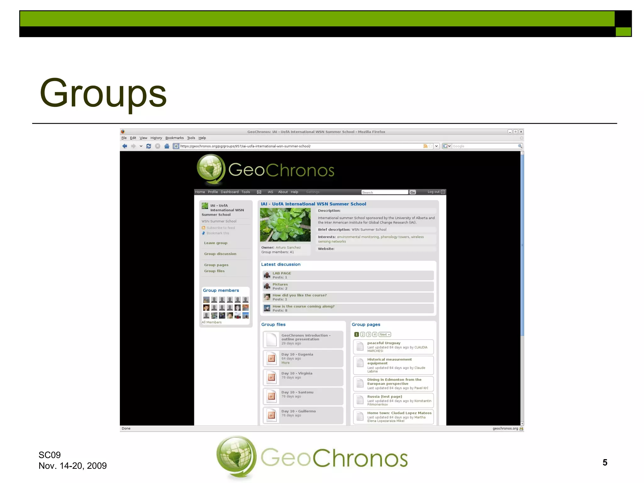 Groups SC09  Nov. 14-20, 2009 