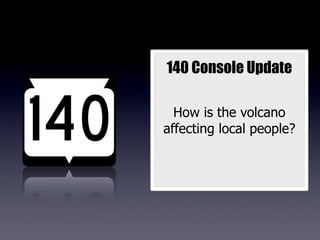 140 Console Update

  How is the volcano
affecting local people?
 