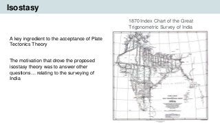 A key ingredient to the acceptance of Plate
Tectonics Theory
The motivation that drove the proposed
isostasy theory was to...