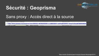 Marc-André Goderre/Jean-François Savard #visiongeo2014 
Sécurité : Geoprisma 
Sans proxy : Accès direct à la source 
 