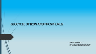 GEOCYCLE OF IRON AND PHOSPHORUS
MUMTHAS P K
2nd MSc MICROBIOLOGY
 