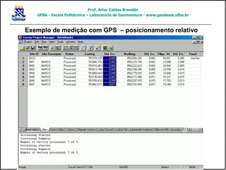 Exemplo de medição com GPS – posicionamento relativo
Prof. Artur Caldas Brandão
UFBA - Escola Politécnica – Laboratório de Geomensura - www.geodesia.ufba.br
 