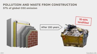 POLLUTION AND WASTE FROM CONSTRUCTION
37% of global CO2 emission
30-60%
landfilled
After 100 years
2024