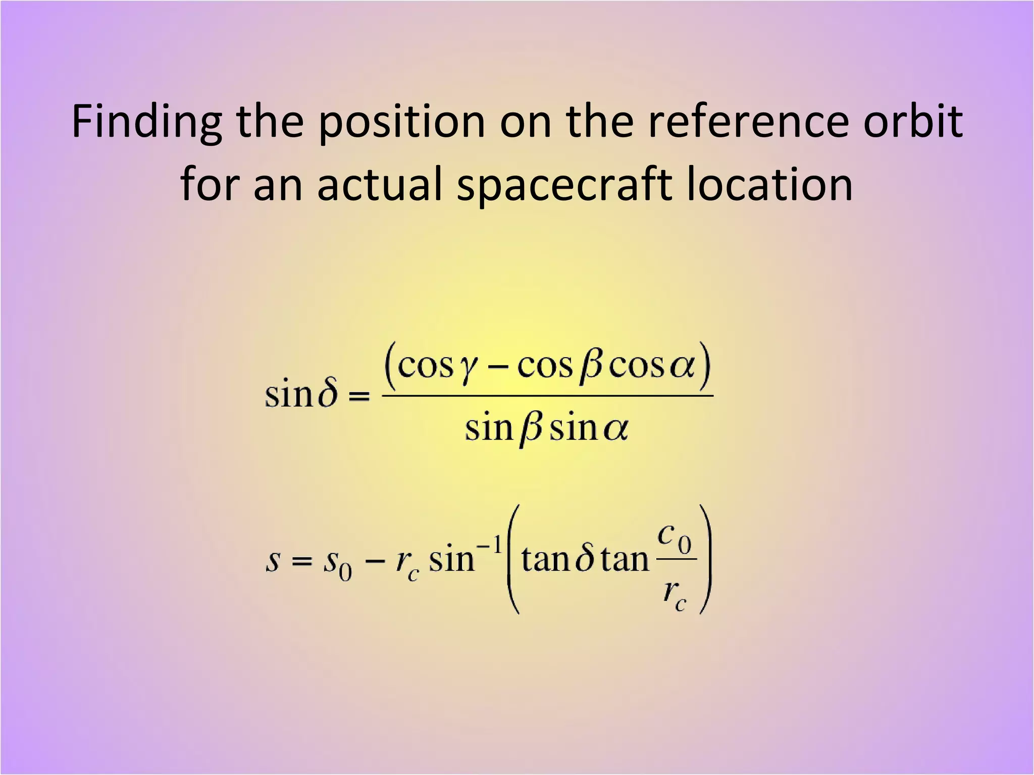 Finding the position on the reference orbit for an actual spacecraft location 