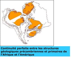 Continuité parfaite entre les structures
géologiques précambriennes et primaires de
l’Afrique et l’Amérique
 