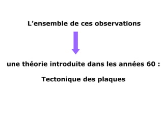 www.USGS.gov et www2.ulg.ac.be
L’ensemble de ces observations
une théorie introduite dans les années 60 :
Tectonique des plaques
 