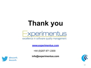 The EuroSTAR Community.
Are you a member?
Did you know we have an online resource area with almost …
www.eurostarconferences.com
600 software testing presentations, 50 topical
webinars, over 40 videos and podcasts and 20 expert
eBooks
Do you know that membership is completely free and you can access these
premium testing resources anytime?
Join today!
http://www.eurostarconferences.com/community/
member
@esconfs
#esconfs
 