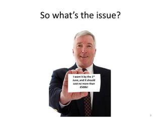 • Software crash - NatWest/RBS – June 2012 – software upgrade crashed
and whilst fix made a huge backlog of transactions were held awaiting
payment.
• Impact - Branches had to stay open at weekends, and any late
payments were effectively waived
• Data loss - A public health corporation had to notify 1.7 million
patients, staff, contractors, vendors and others about a reported theft of electronic
record files that contained their personal information, protected health
information or personally identifiable employee medical information. The
information included social security numbers, names, addresses and medical
histories.
Recent High Profile Issues
 