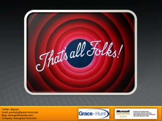 ReferencesMy Blogwww.geoffvarosky.comCreating Custom Actions with SharePoint DesignerDefault List Type IDsDeploying Custom Actions Across All List TypesCustom Actions in SharePoint 2007SPBasePermissions Enumeration (Rights)Twitter: @gvaroEmail: gvarosky@grace-hunt.comBlog: www.geoffvarosky.comCompany: www.grace-hunt.com