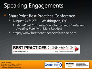 Twitter: @gvaroEmail: gvarosky@grace-hunt.comBlog: www.geoffvarosky.comCompany: www.grace-hunt.com