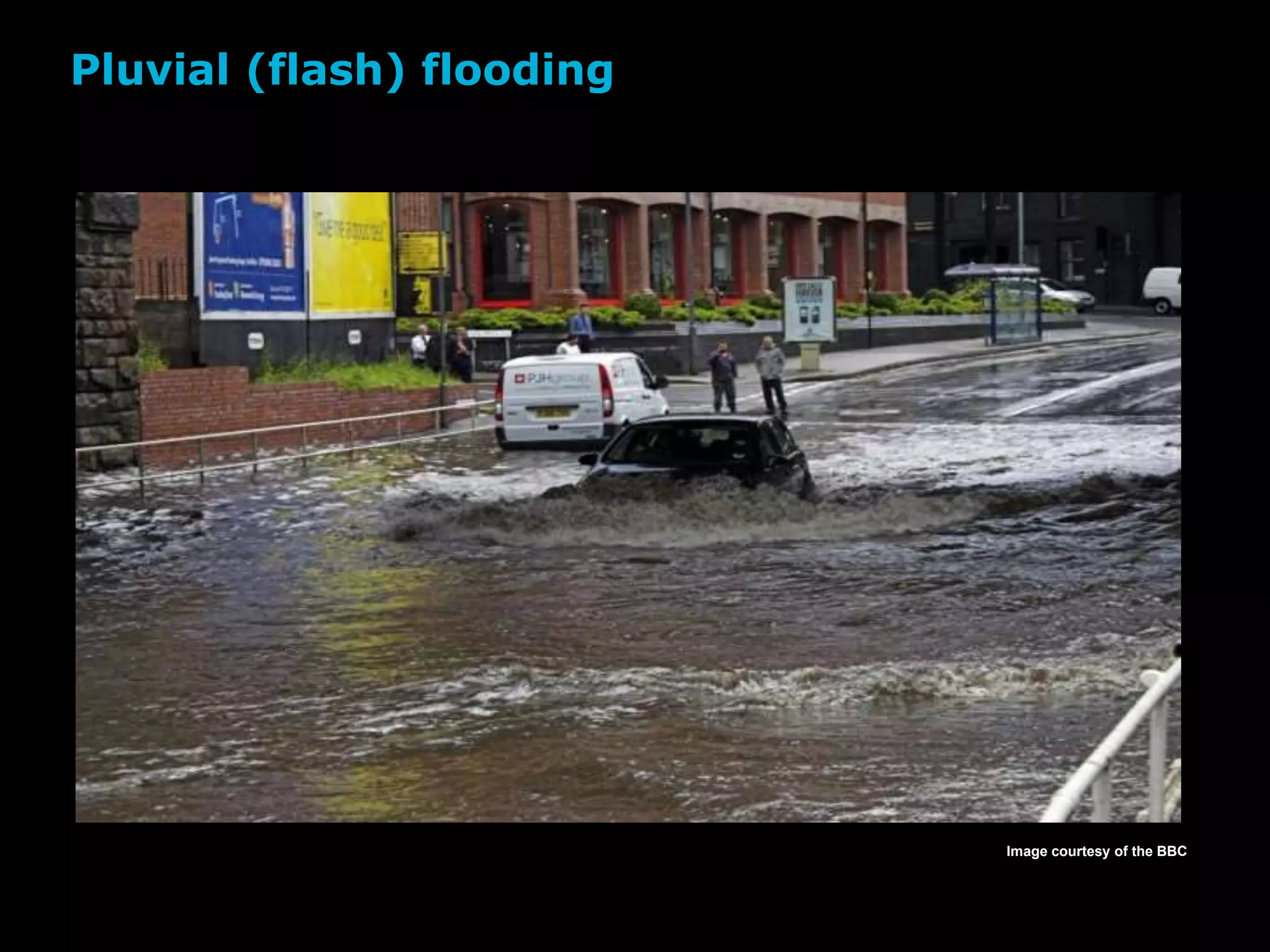 Pluvial (flash) flooding
Image courtesy of the BBC
 