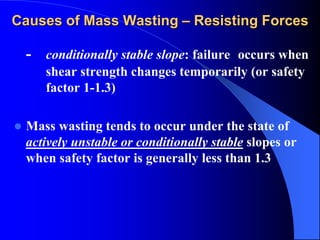Causes of Mass Wasting – Trigger Factors
 Based on field data, the four most
important triggers of mass wasting are:
- Ro...