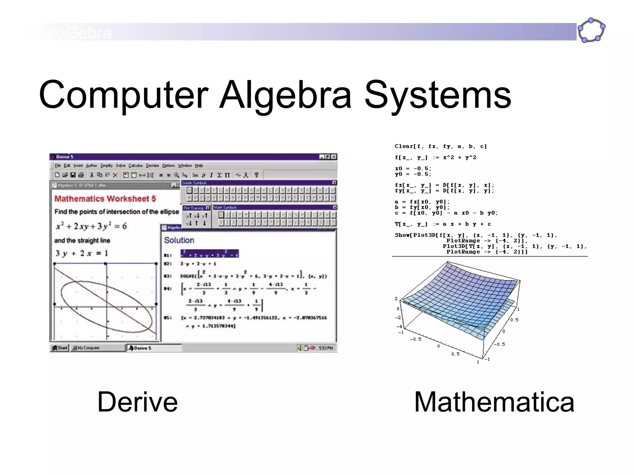 Computer Algebra Systems Derive  Mathematica 