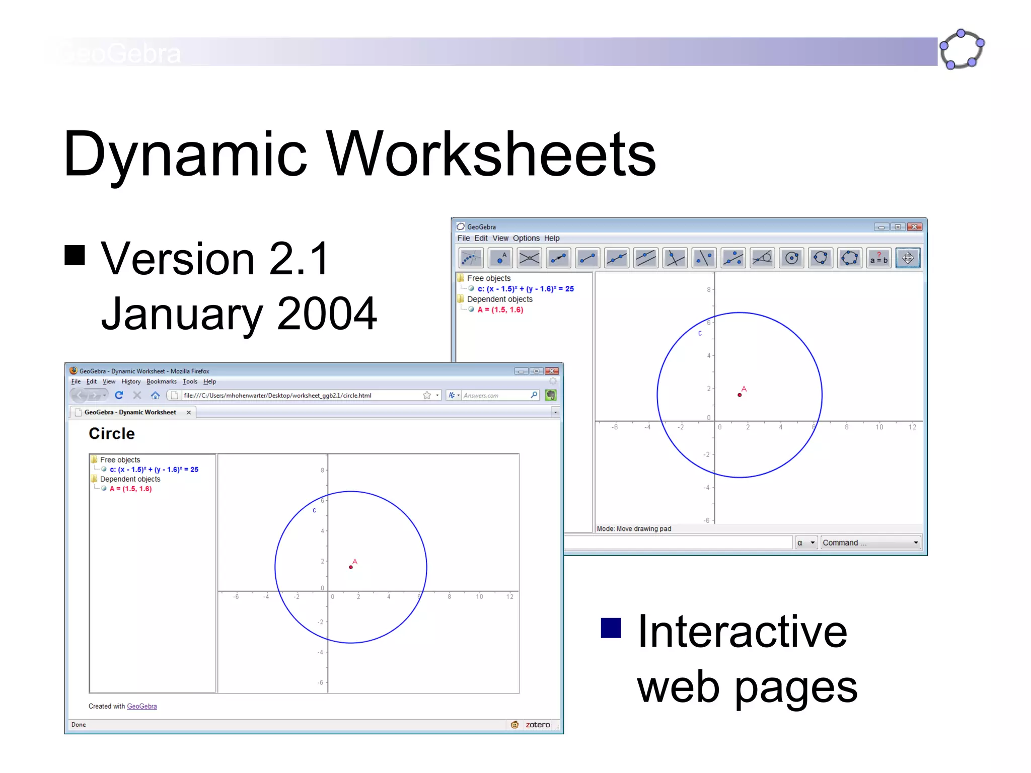 Dynamic Worksheets Version 2.1 January 2004 Interactive web pages 