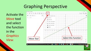 Graphing Perspective
Activate the
Move tool
and select
the function
in the
Graphics
View.
Move Tool Select this Function
 