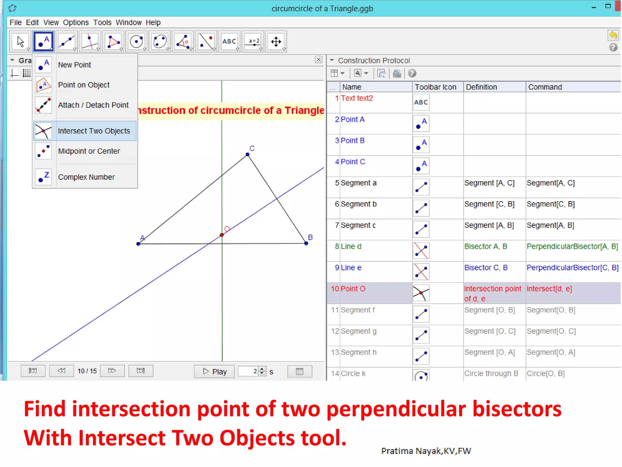 Geogebra tutorial circumcircle of a triangle ppt