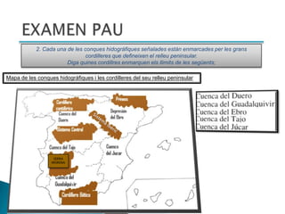 2. Cada una de les conques hidográfiques señalades están enmarcades per les grans
                                cordilleres que defineixen el relleu peninsular.
                        Diga quines cordillres enmarquen els llimits de les següents;

Mapa de les conques hidográfiques i les cordilleres del seu relleu peninsular




                   SERRA
                  MORENA
 